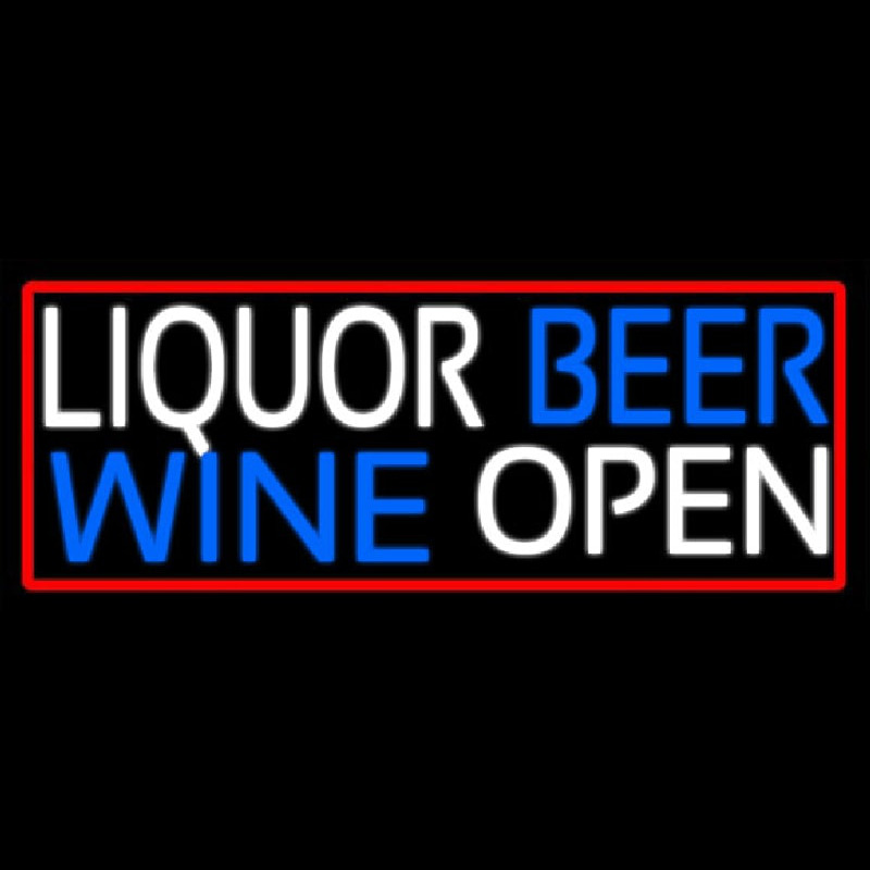 Liquor Beer Wine Open With Red Border Neontábla