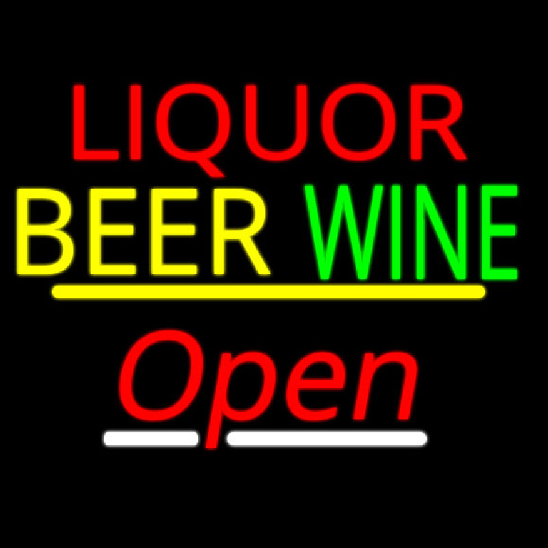 Liquor Beer Wine Open Yellow Line Neontábla