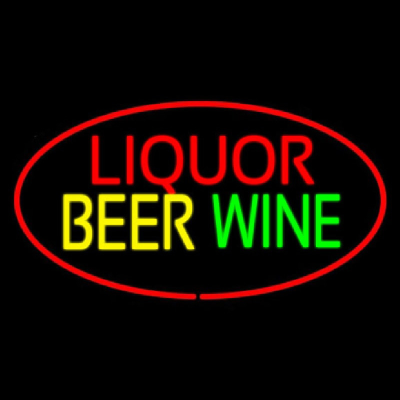 Liquor Beer Wine Oval Red Neontábla