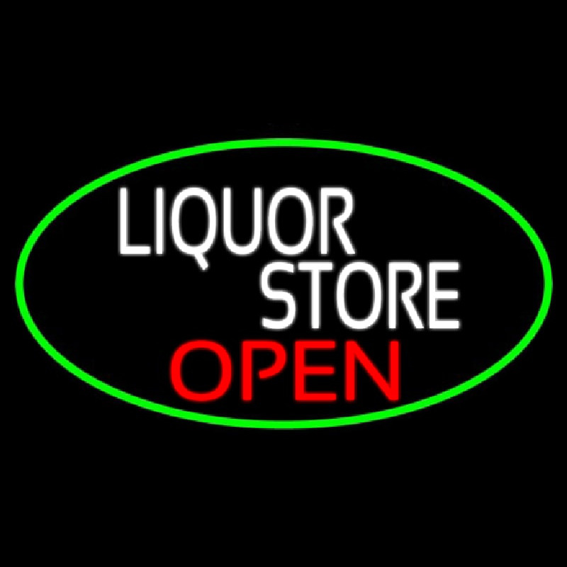 Liquor Store Open Oval With Green Border Neontábla