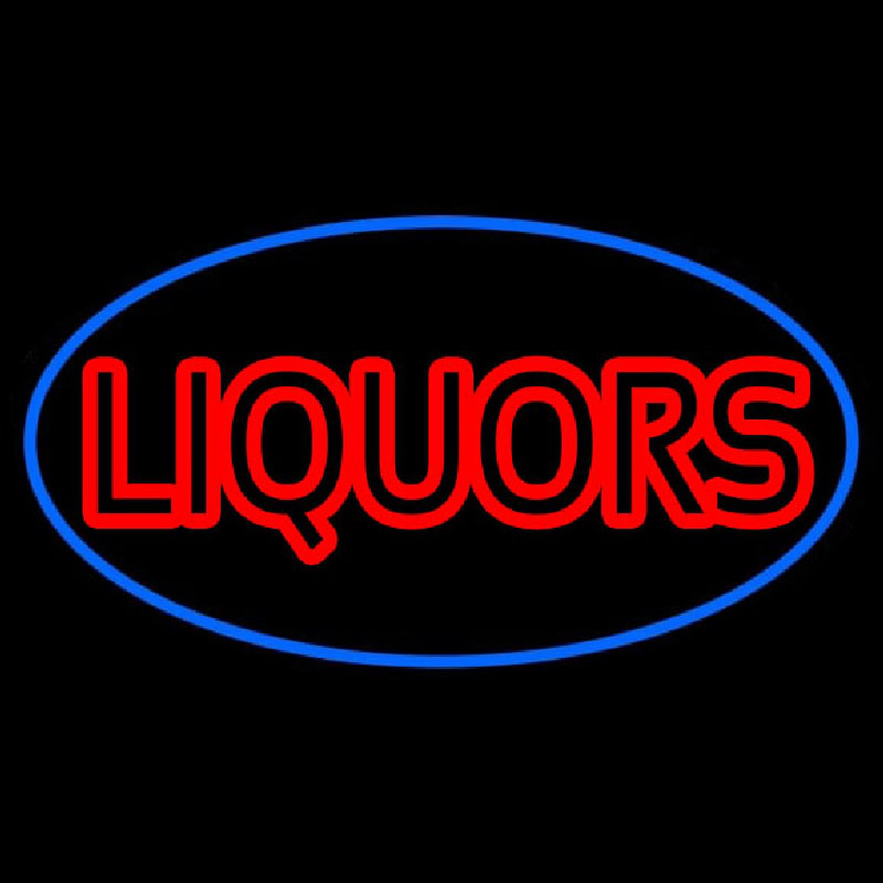 Liquors Oval With Blue Border Neontábla