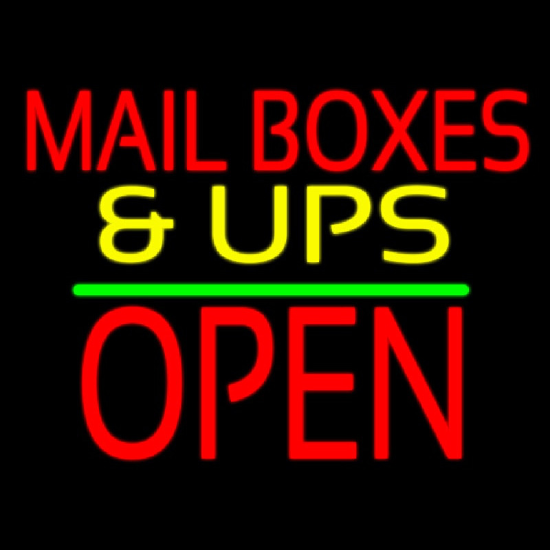 Mail Bo es And Ups Open Block Green Line Neontábla
