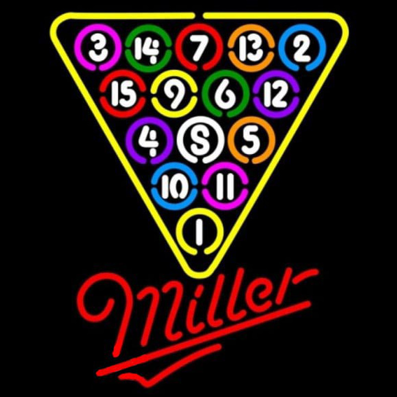 Miller 15 Ball Billiards Pool Beer Sign Neontábla