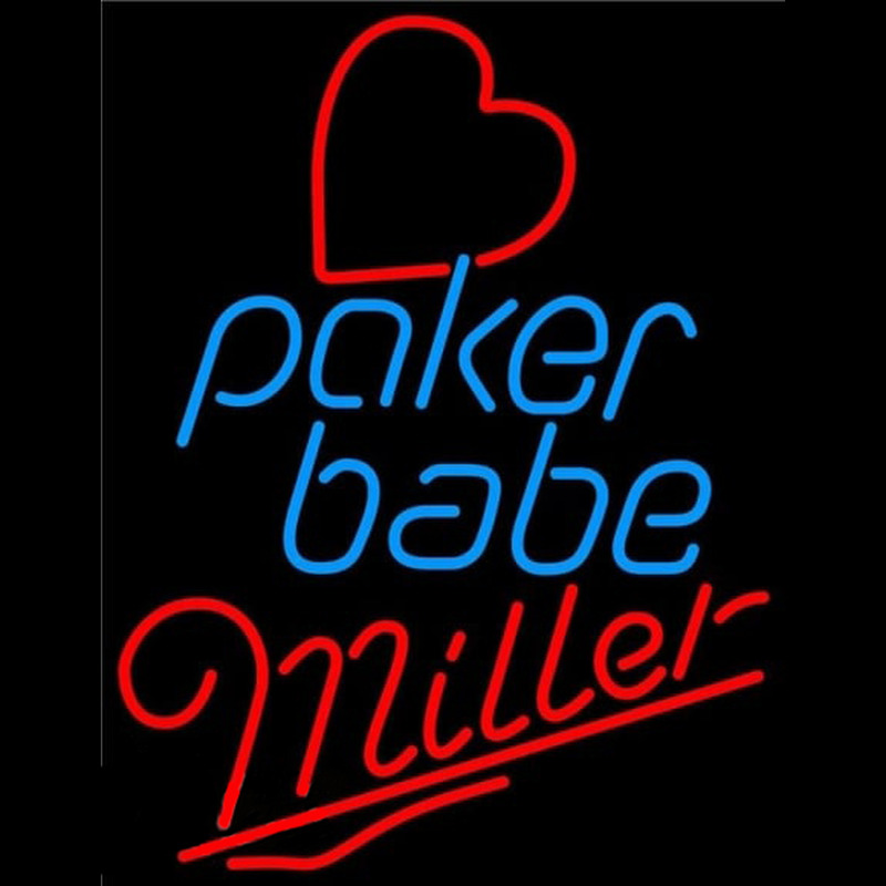 Miller Poker Girl Heart Babe Beer Sign Neontábla