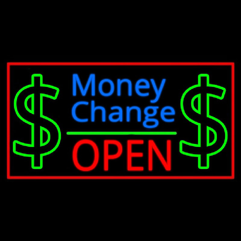 Money Change Dollar Logo Open Red Border Neontábla