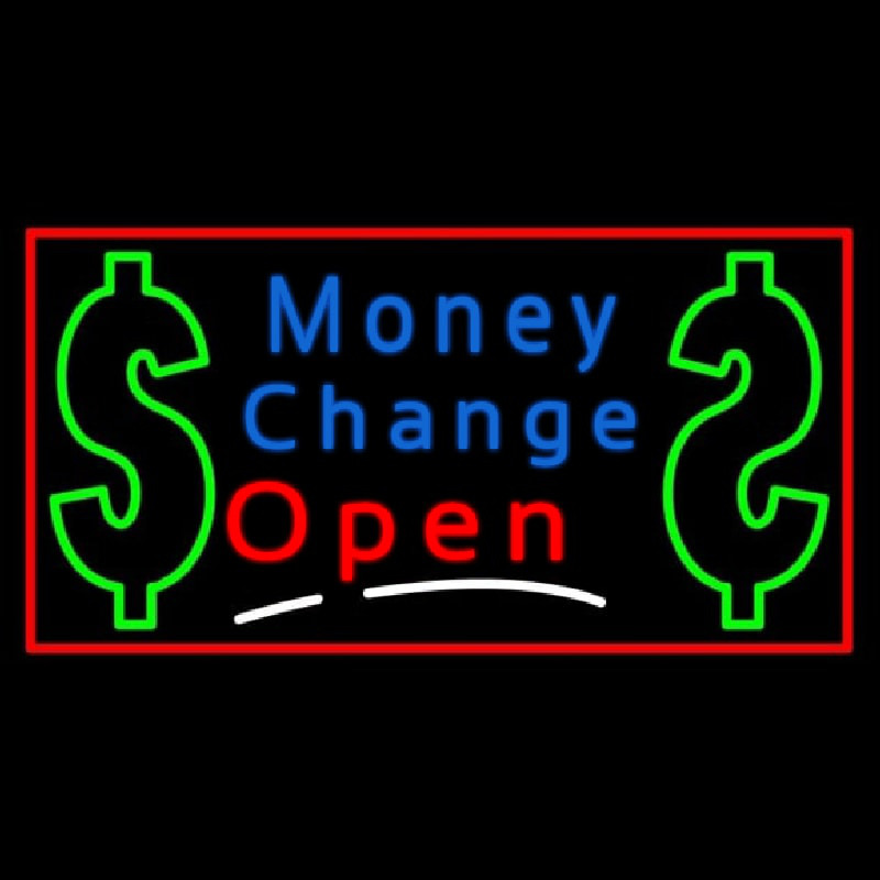 Money Change With Dollar Logo Open Neontábla