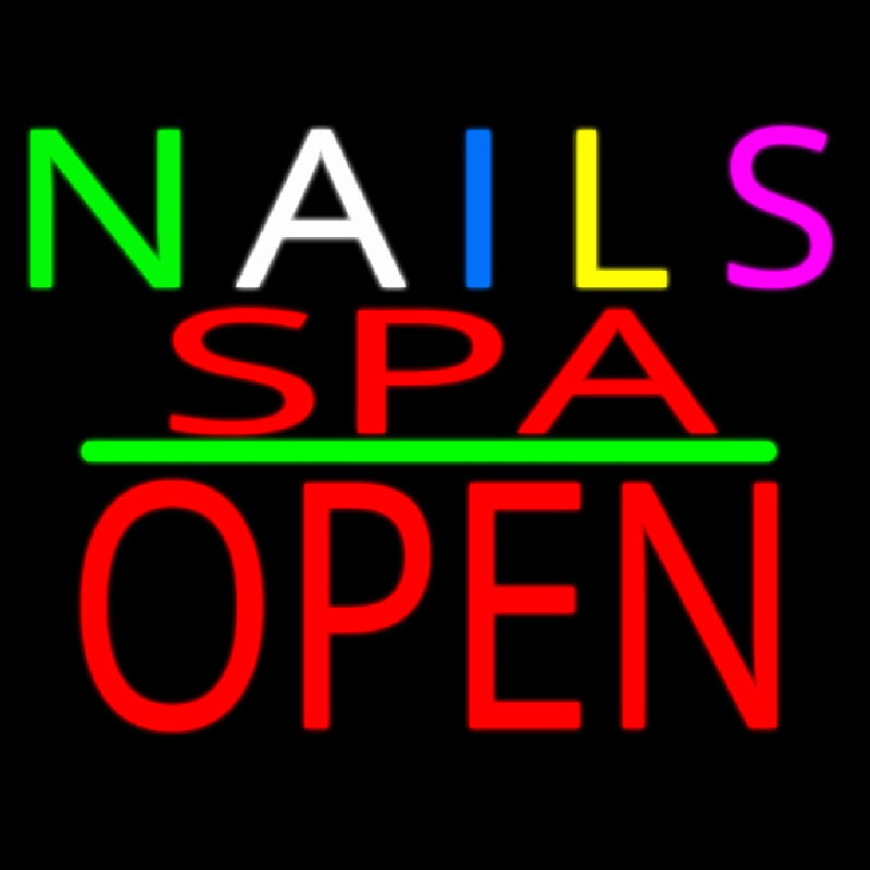 Multi Colored Nails Spa Block Open Green Line Neontábla