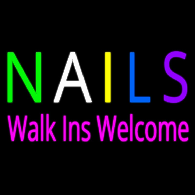 Multi Colored Nails Walk Ins Welcome Neontábla