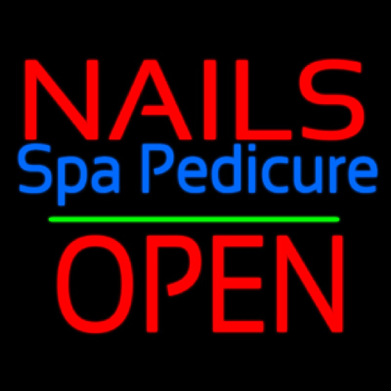 Nails Spa Pedicure Block Open Green Line Neontábla