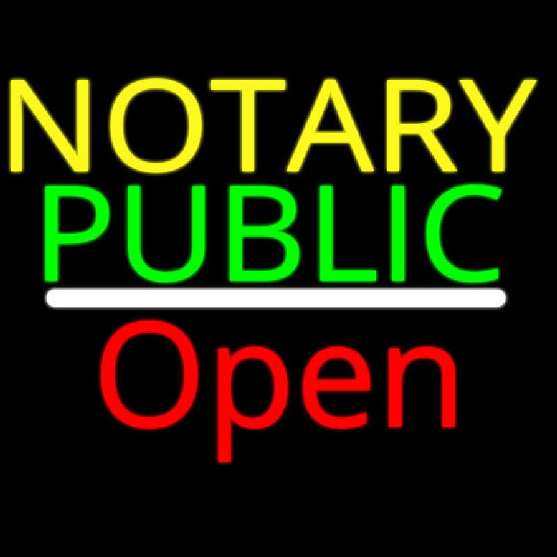 Notary Public Open White Line Neontábla