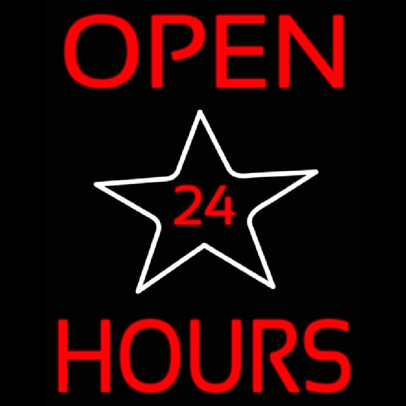 Open 24 Hours Star Neontábla