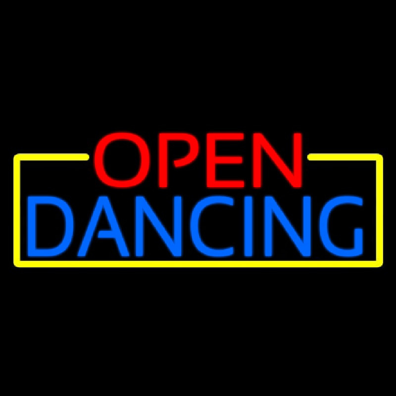 Open Dancing With Yellow Border Neontábla