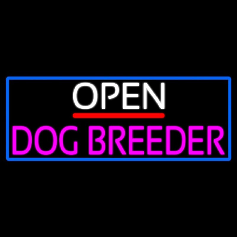 Open Dog Breeder With Blue Border Neontábla