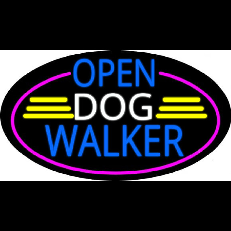 Open Dog Walker Oval With Pink Border Neontábla
