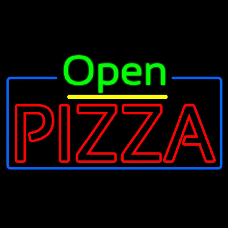 Open Double Stroke Pizza With Blue Border Neontábla