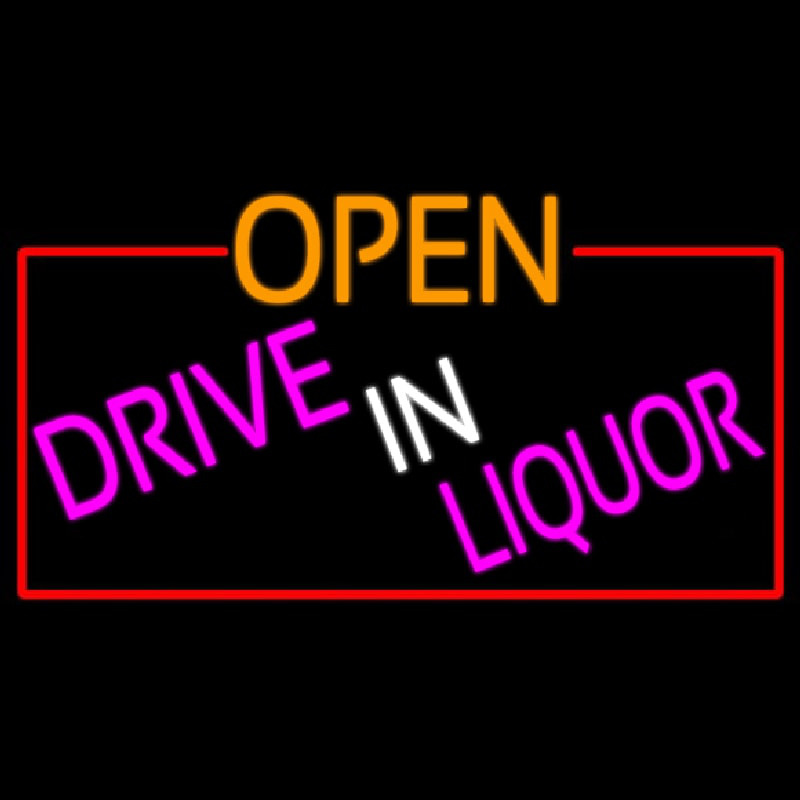 Open Drive In Liquor With Red Border Neontábla