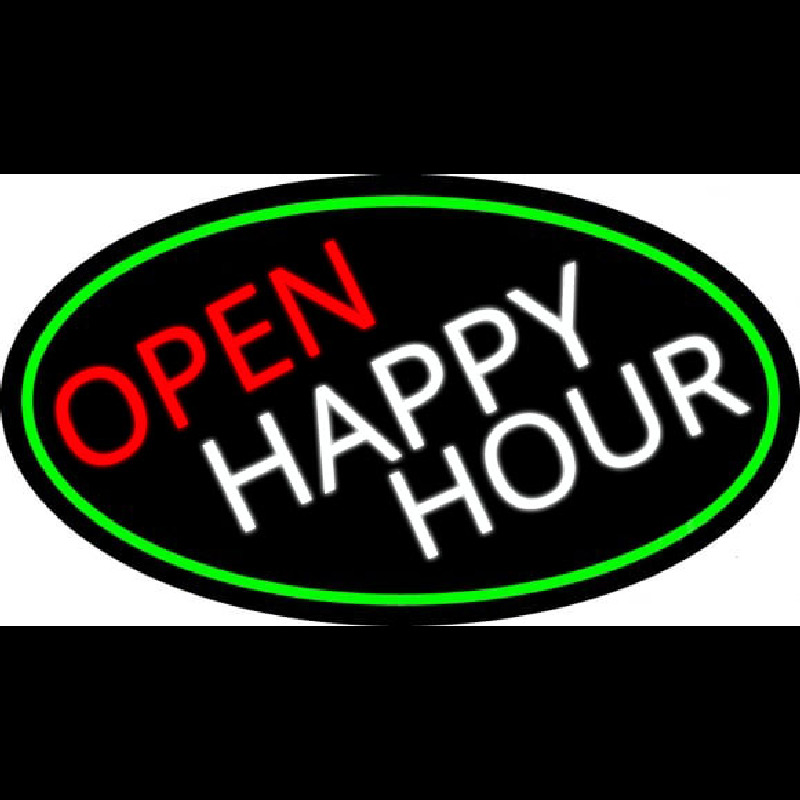 Open Happy Hour Oval With Green Border Neontábla