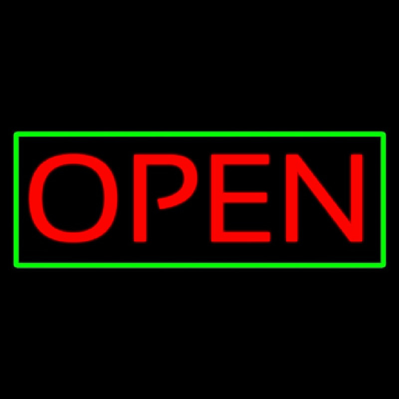 Open Horizontal Red Letters With Green Border Neontábla
