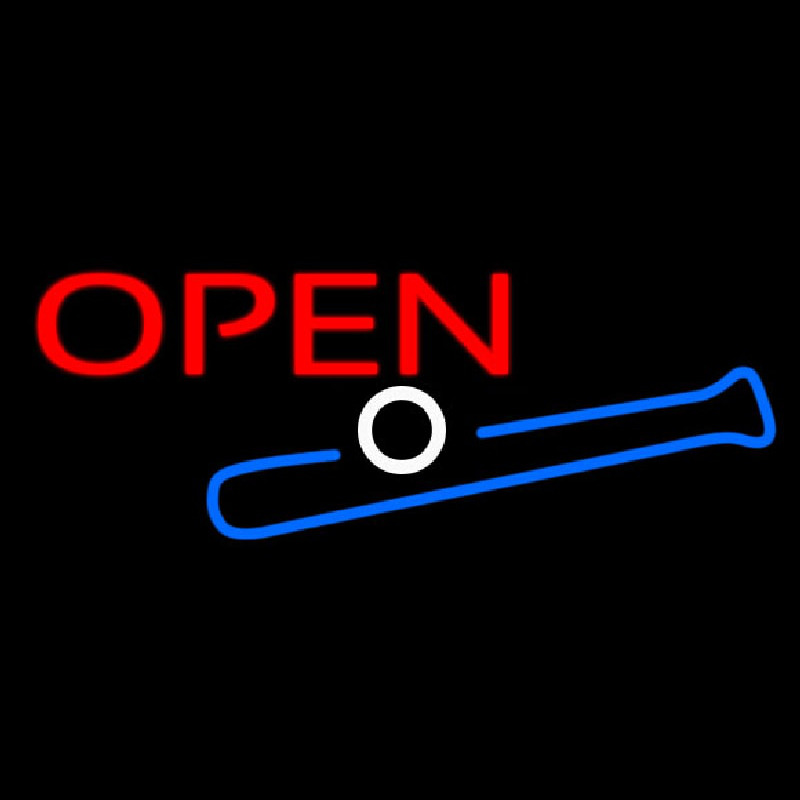 Open In Bright Red With Blue Bat And White Ball Neontábla