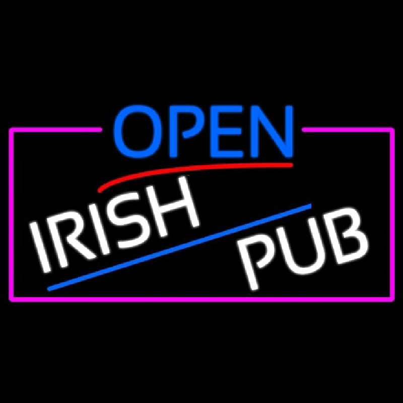 Open Irish Pub With Pink Border Neontábla