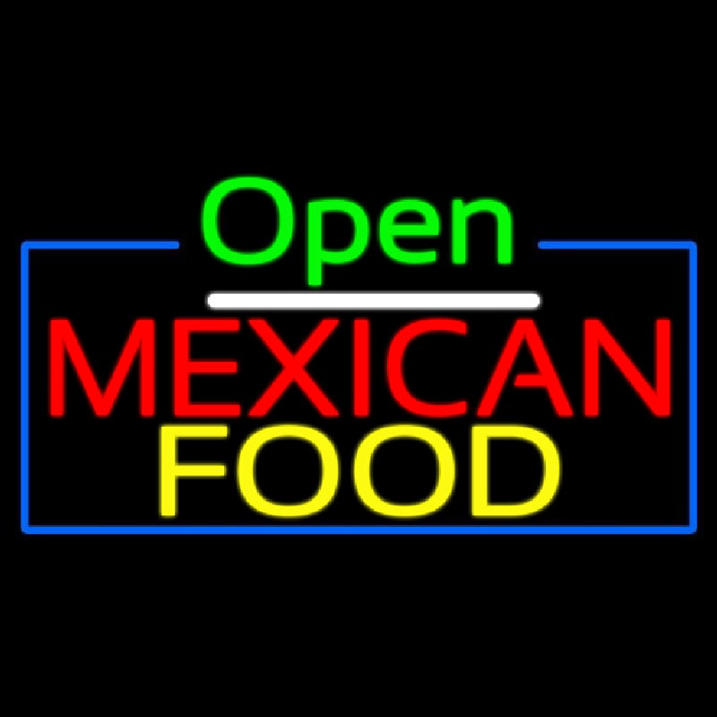 Open Me ican Food With Blue Border Neontábla