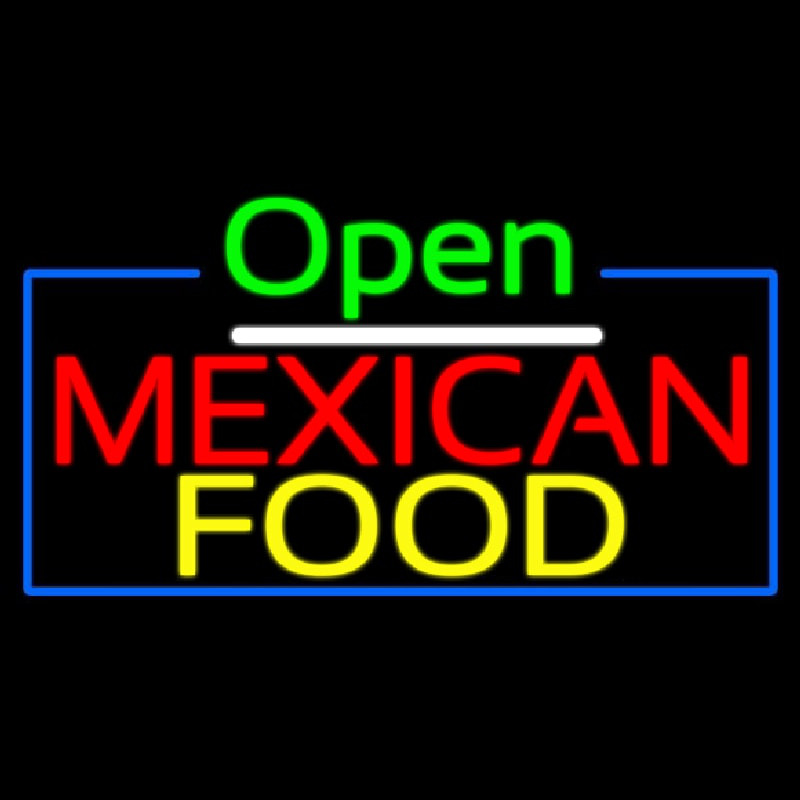 Open Me ican Food With Blue Border Neontábla