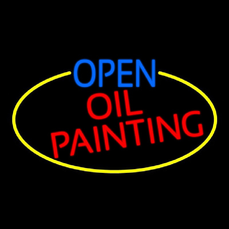 Open Oil Painting Oval With Yellow Border Neontábla