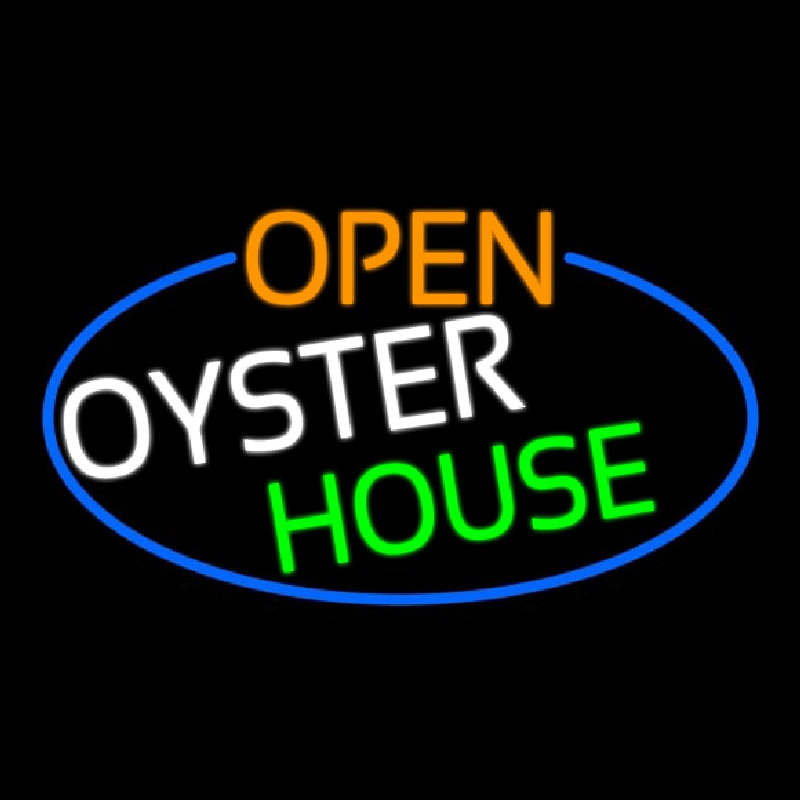 Open Oyster House Oval With Blue Border Neontábla