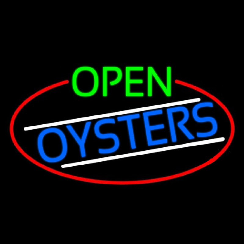 Open Oysters Oval With Red Border Neontábla
