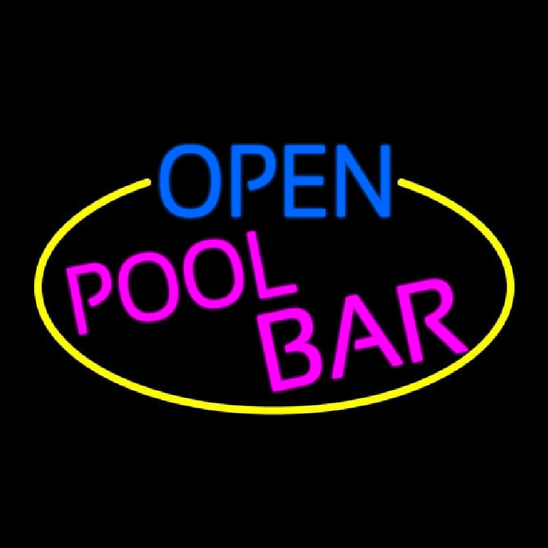 Open Pool Bar Oval With Yellow Border Neontábla