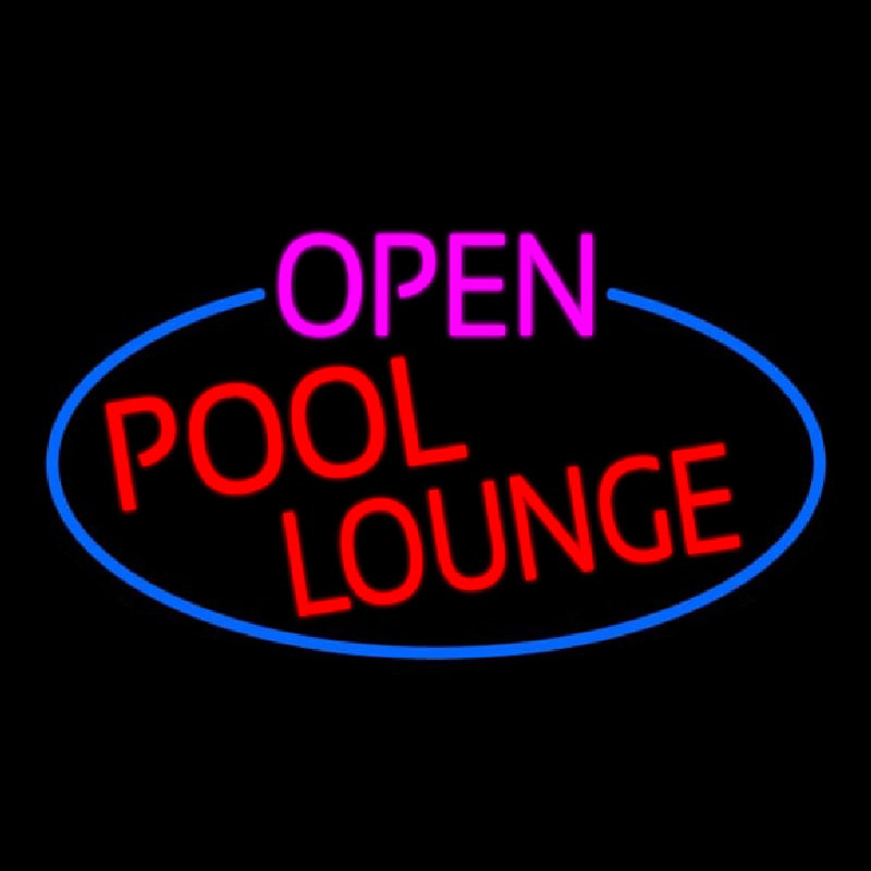 Open Pool Lounge Oval With Blue Border Neontábla