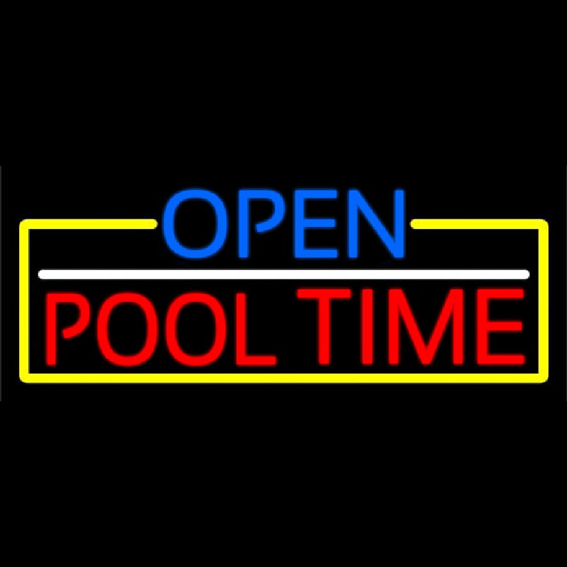 Open Pool Time With Yellow Border Neontábla