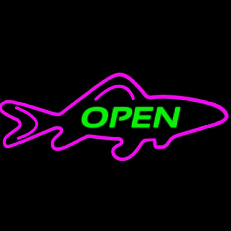 Open Purple Finned Fish Neontábla
