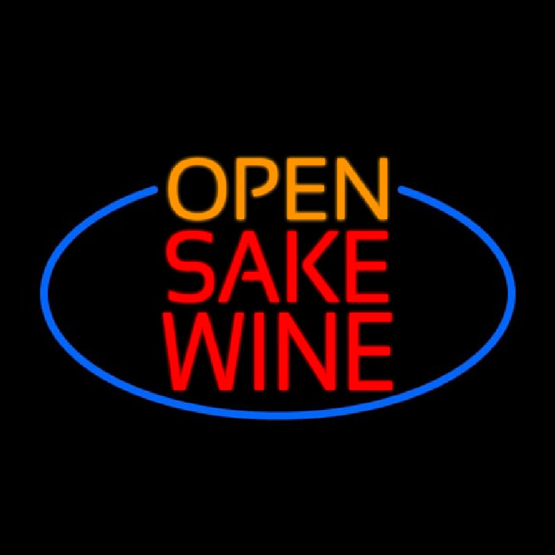 Open Sake Wine Oval With Blue Border Neontábla