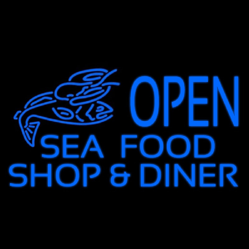 Open Seafood Shop And Diner Neontábla