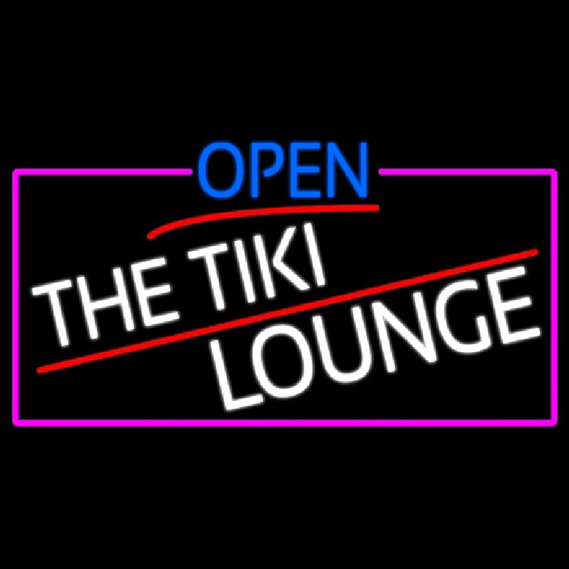 Open The Tiki Lounge With Pink Border Neontábla