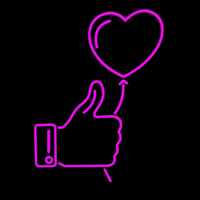 Outline White Thumb Up Icon With Heart Balloon Neontábla