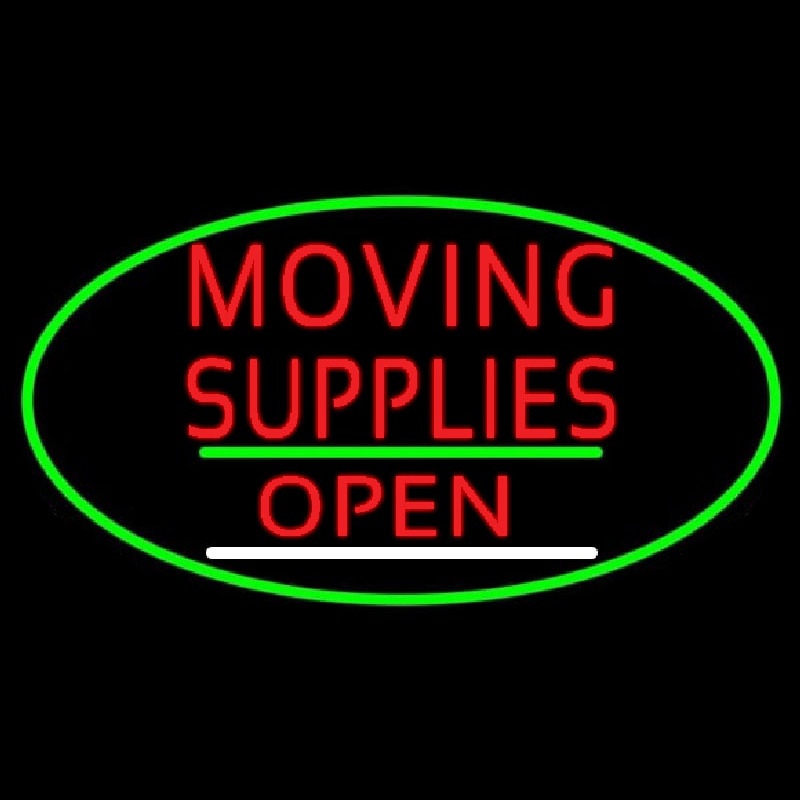 Oval Moving Supplies Open Green Line Neontábla