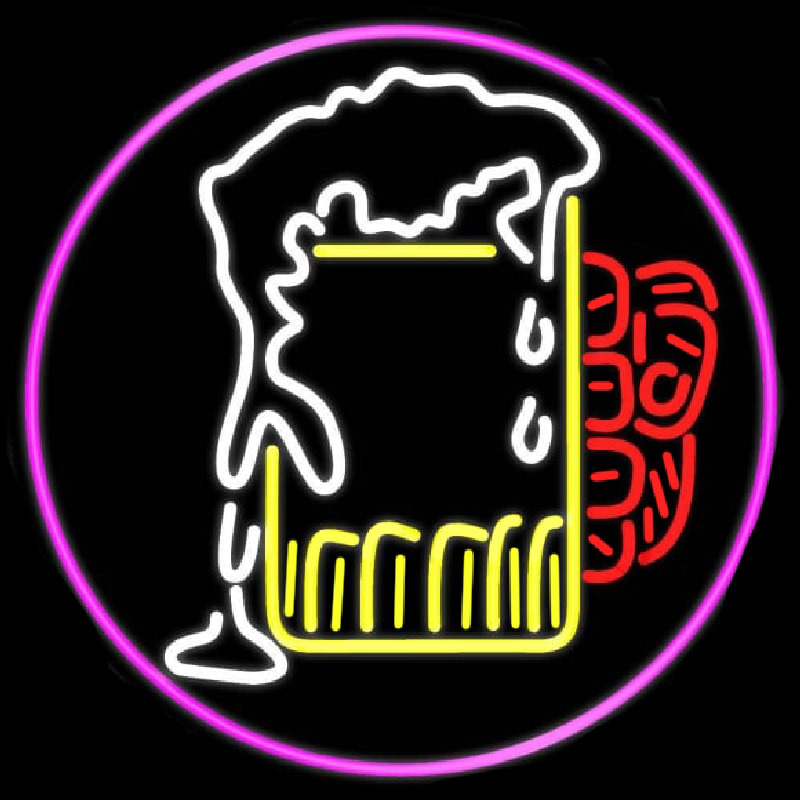 Overflowing Cold Beer Mug Oval With Pink Border Real Neon Glass Tube Neontábla