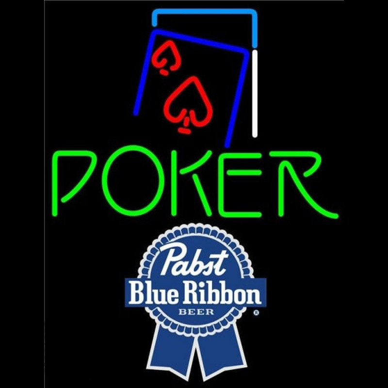Pabst Blue Ribbon Green Poker Red Heart Beer Sign Neontábla