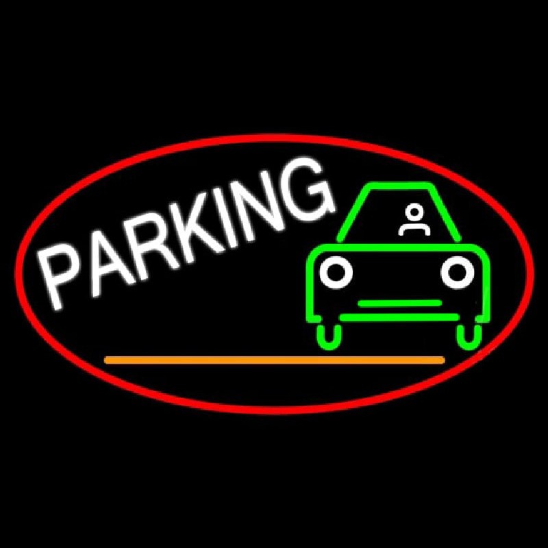 Parking And Car Oval With Red Border Neontábla