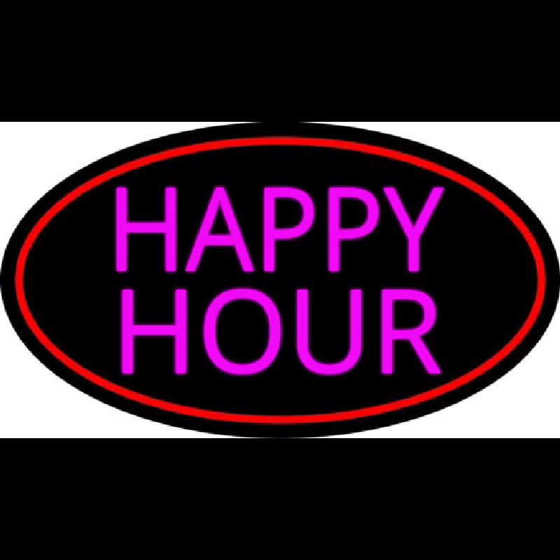 Pink Happy Hour Oval With Red Border Neontábla