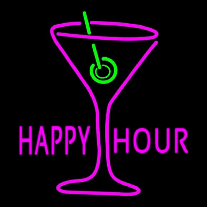 Pink Happy Hour With Wine Glass Neontábla