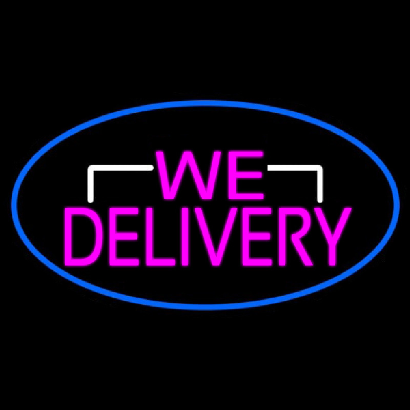 Pink We Deliver Oval With Blue Border Neontábla
