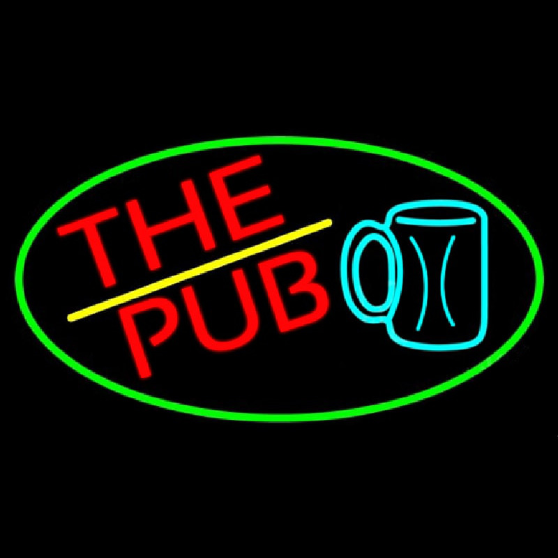 Pub And Beer Mug Oval With Green Border Neontábla