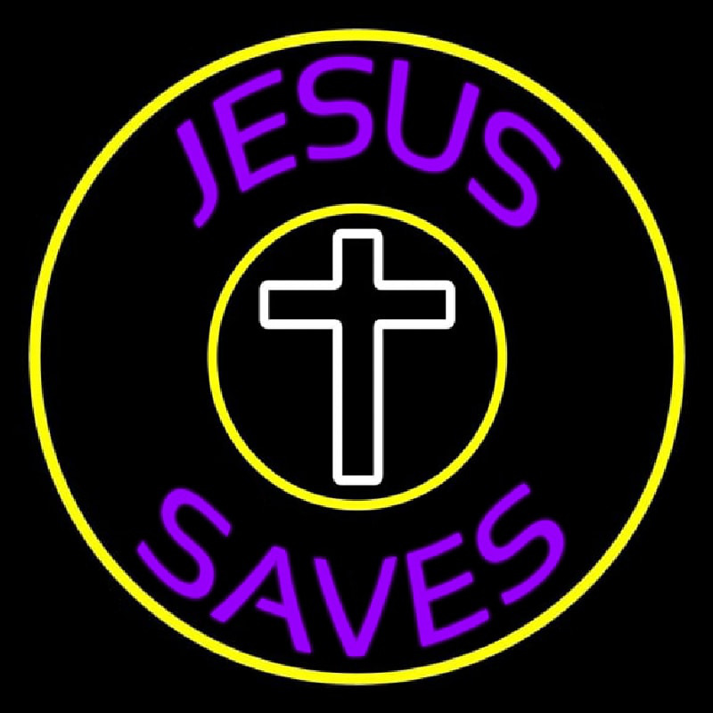 Purple Jesus Saves White Cross Neontábla