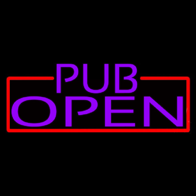 Purple Pub Open With Red Border Neontábla