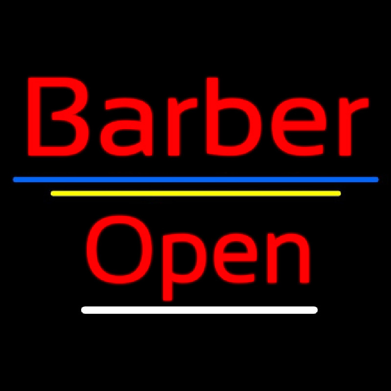 Red Barber Open Blue Yellow Lines Neontábla