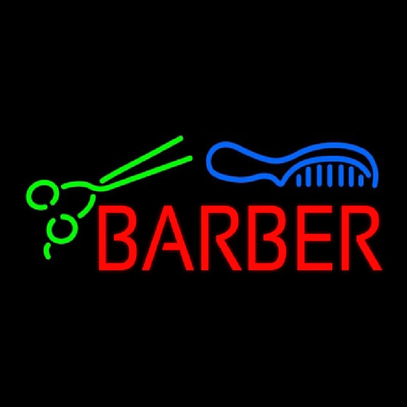 Red Barber With Comb And Scissor Neontábla