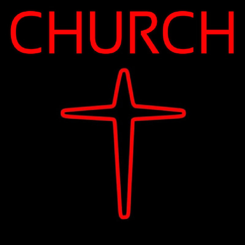 Red Church With Cross Logo Neontábla